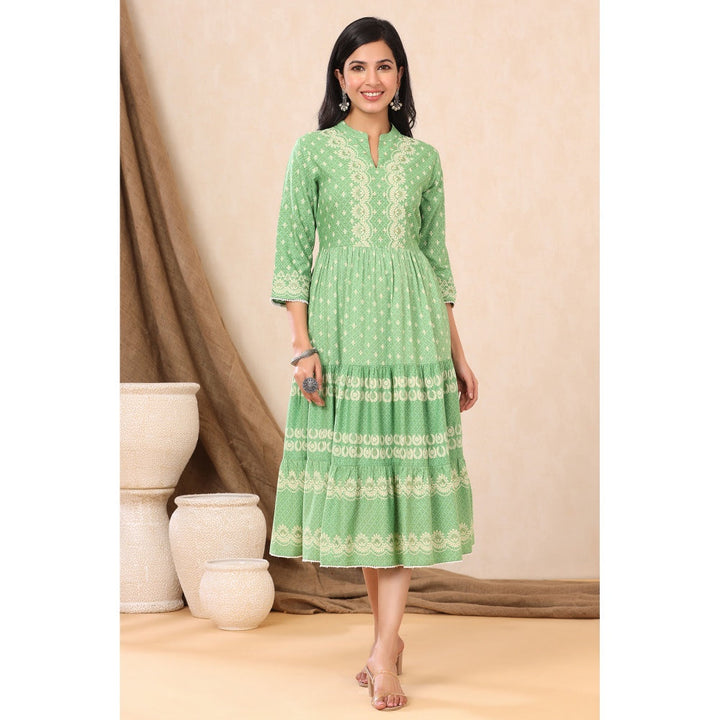 Juniper Green Rayon Printed Tiered Dress