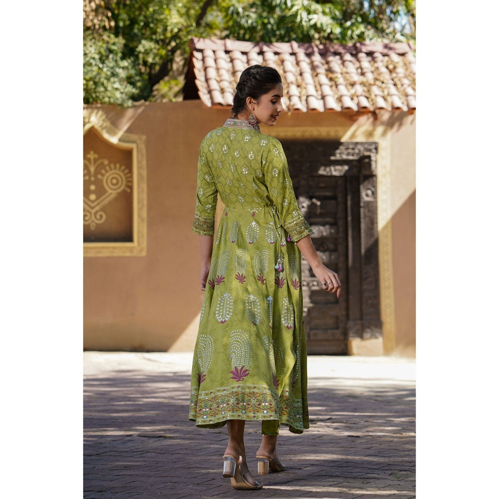 Juniper Green Rayon Printed Flared Dress