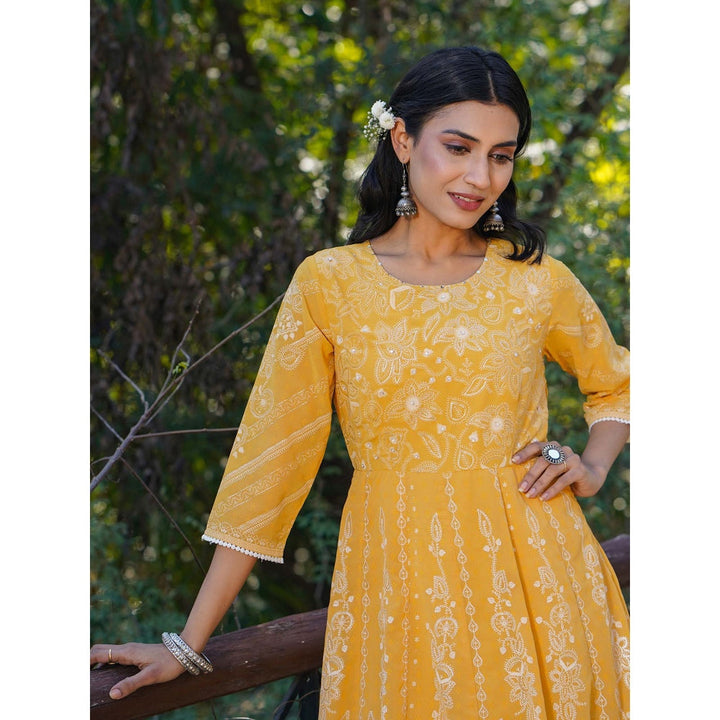 Juniper Yellow Georgette Printed Anarkali Dress