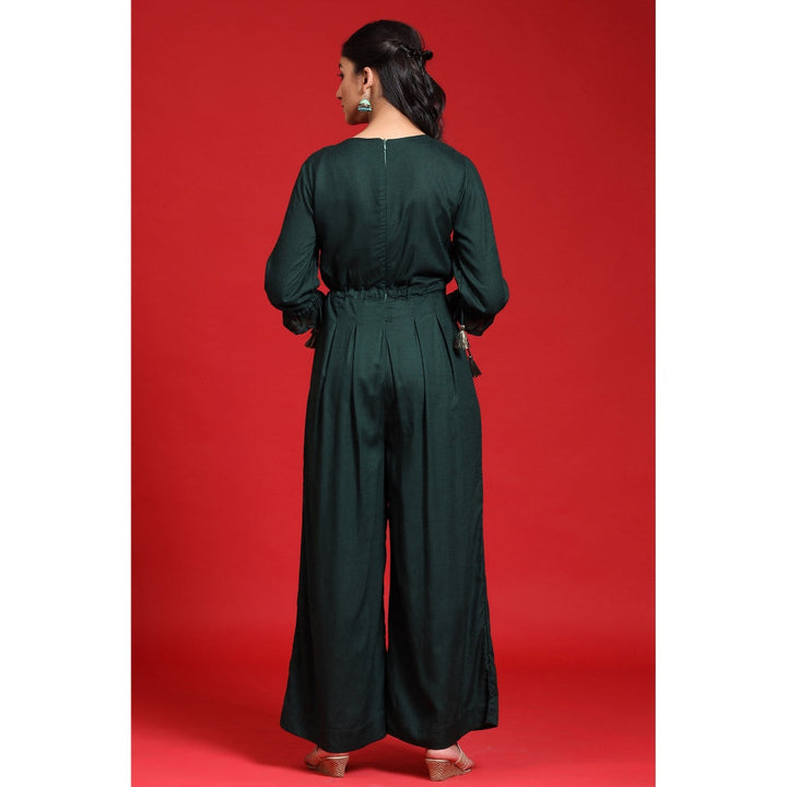 Juniper Womens Jadegreen Rayon Slub Embroidered Regular Jumpsuit (Set Of 2)
