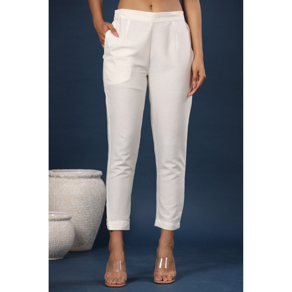 Juniper Womens Ivory Rayon Flex Solid Slim Fit Pant