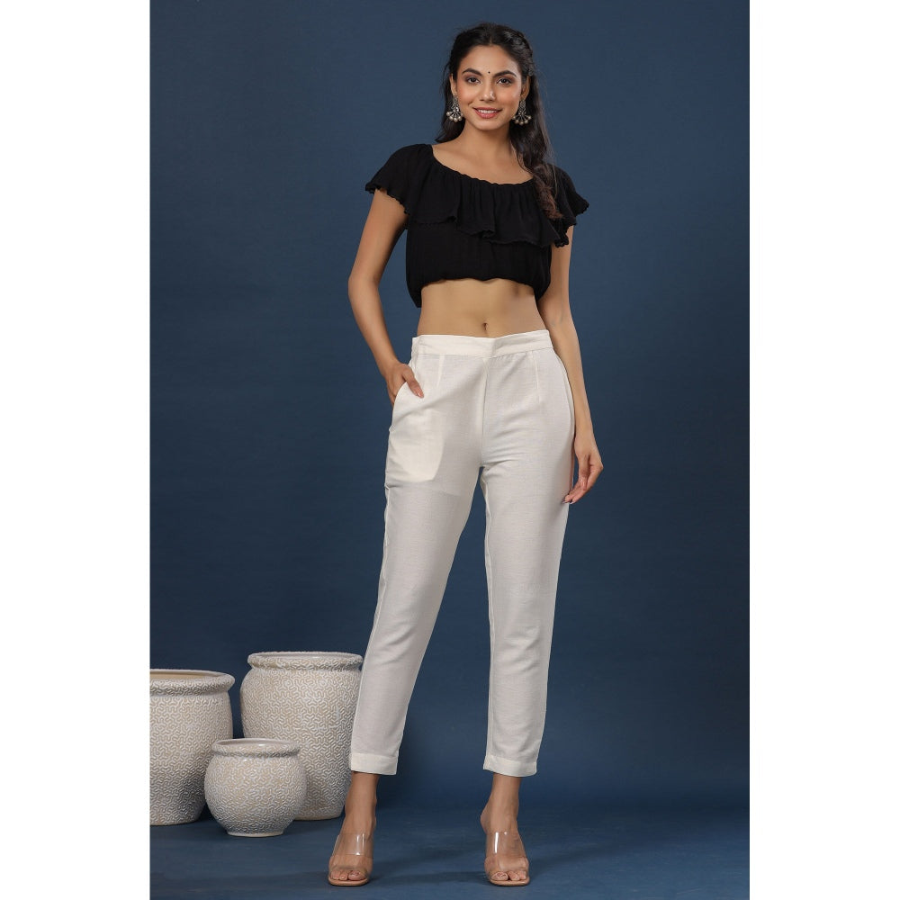 Juniper Womens Ivory Rayon Flex Solid Slim Fit Pant