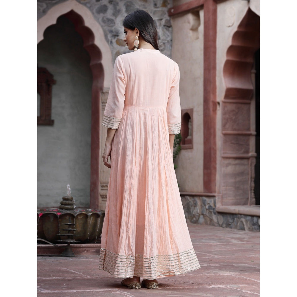 Juniper Womens Peach Cotton Solid Flared Maxi Dress