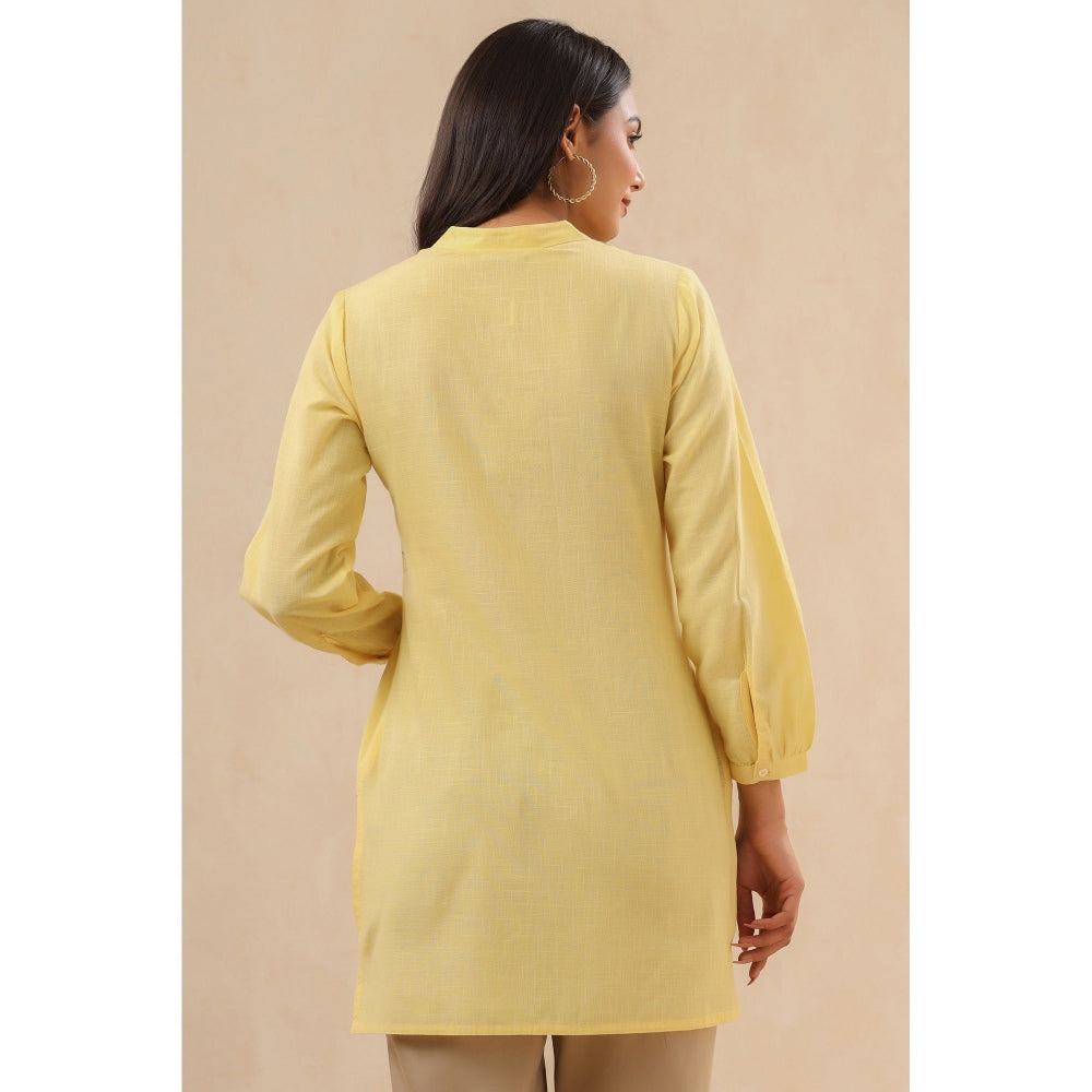 Juniper Womens Yellow Cotton Slub Embroidered High-Low Tunic