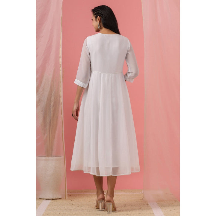 Juniper Womens White Georgette Embroidered Anarkali Dress