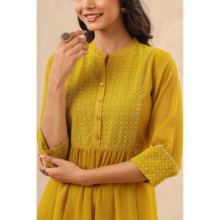 Juniper Womens Mustard Georgette Embroidered A-Line Dress