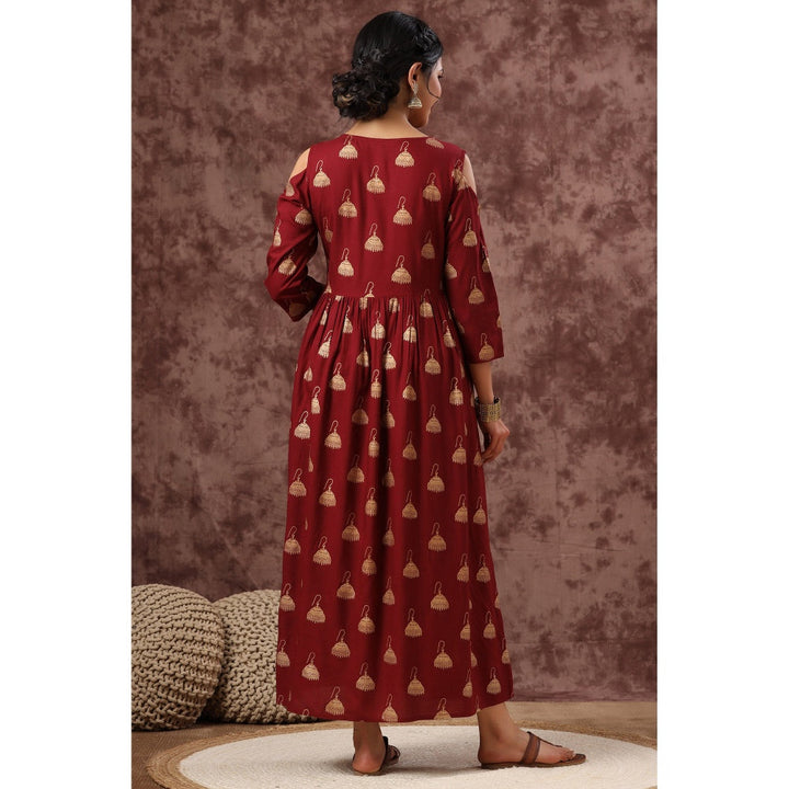 Juniper Womens Maroon Rayon Printed Flared Dress