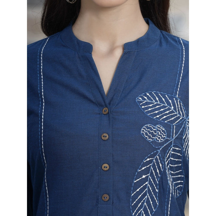 Juniper Royal Blue Cotton Embroidered Straight Kurta