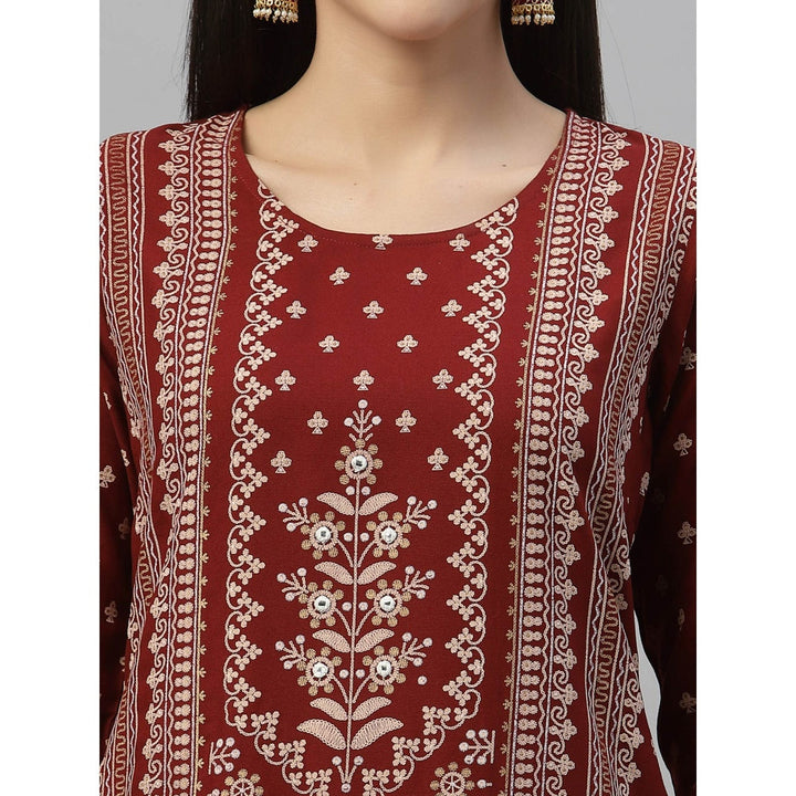 Juniper Womens Maroon Rayon Festive Placement Print Straight Kurta