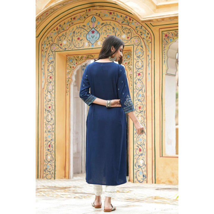 Juniper Blue Rayon Festive Printed Straight Kurta