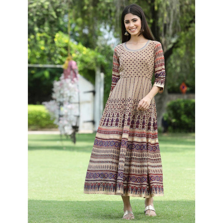 Juniper Brown Multi Georgette Festive Printed Flared Anarkali Kurta For Women