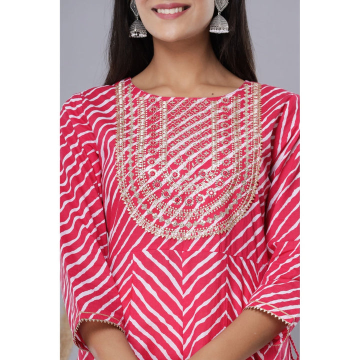 Juniper Womens Pink Striped Embroidered Mirror Work Sequin Cotton Flared Dress