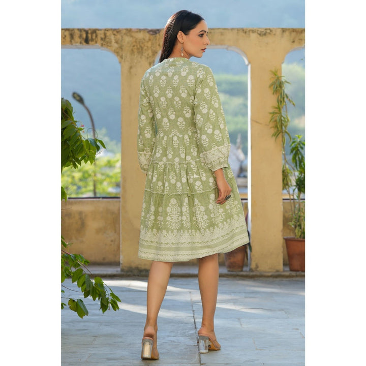 Juniper Womens Green Rayon Floral Printed Short Tiered Dress