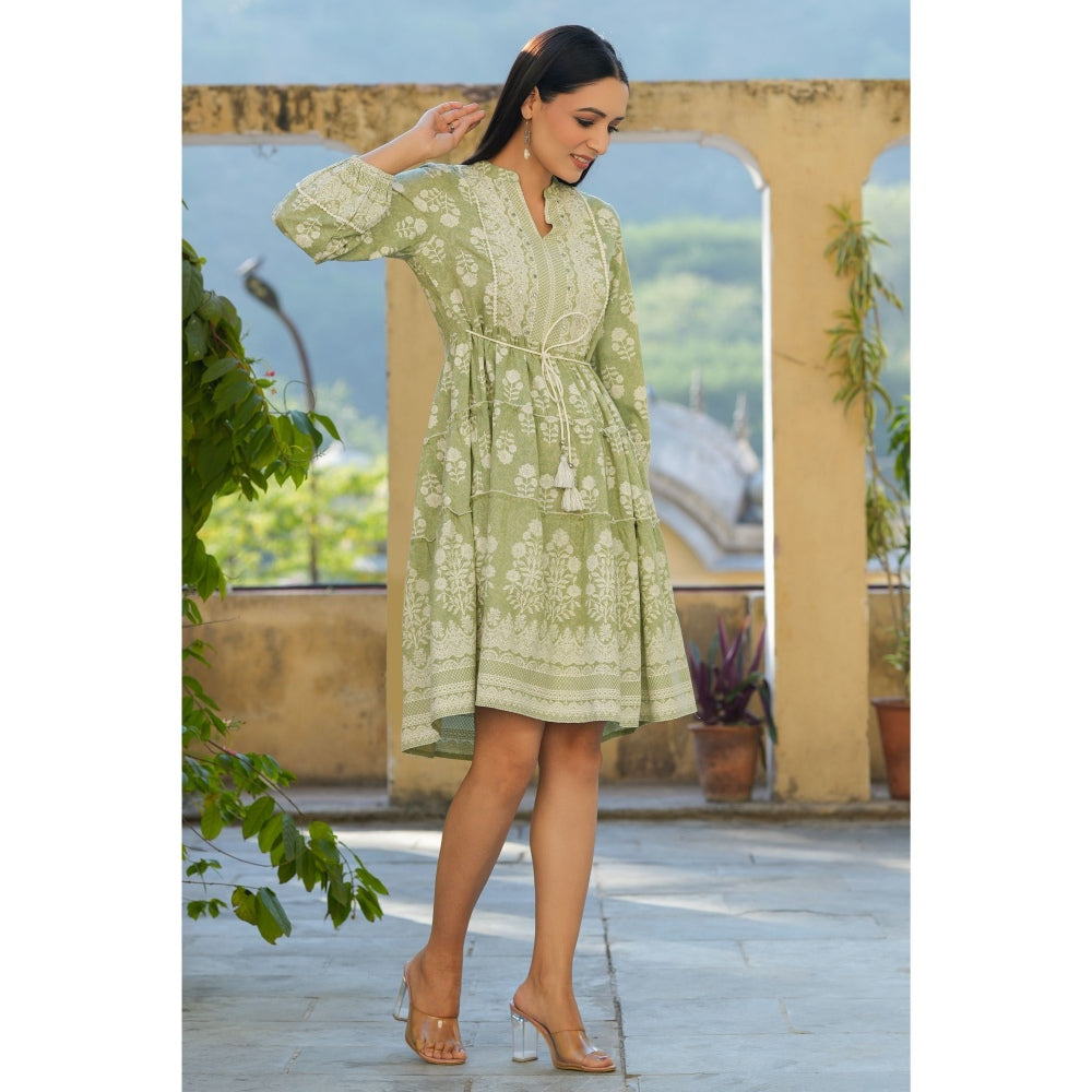 Juniper Womens Green Rayon Floral Printed Short Tiered Dress