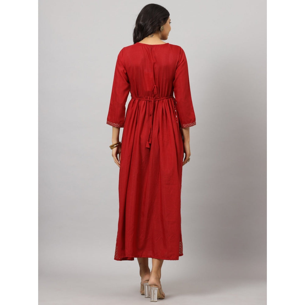 Juniper Womens Red Festive Sequined Flared Dress