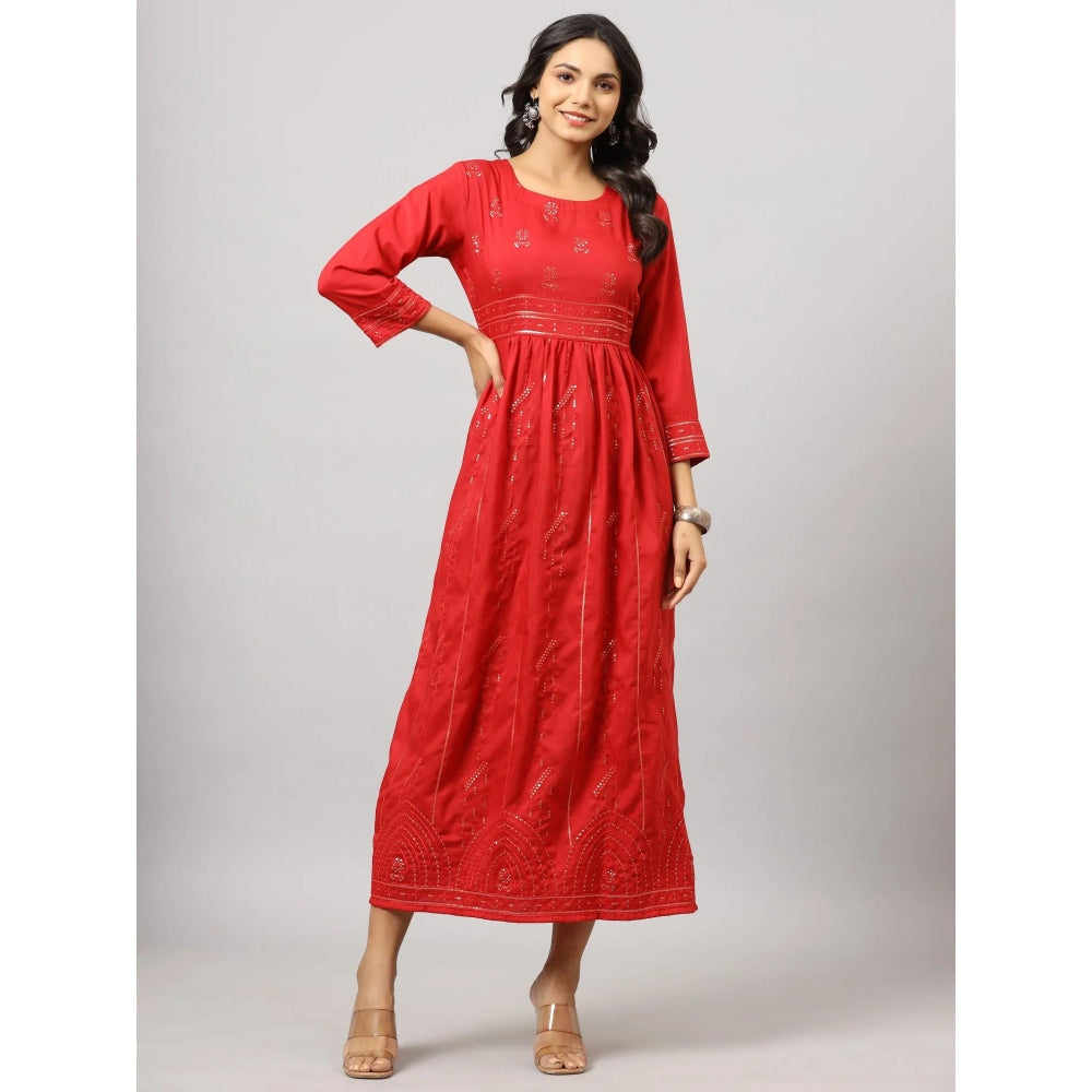 Juniper Womens Red Festive Sequined Flared Dress