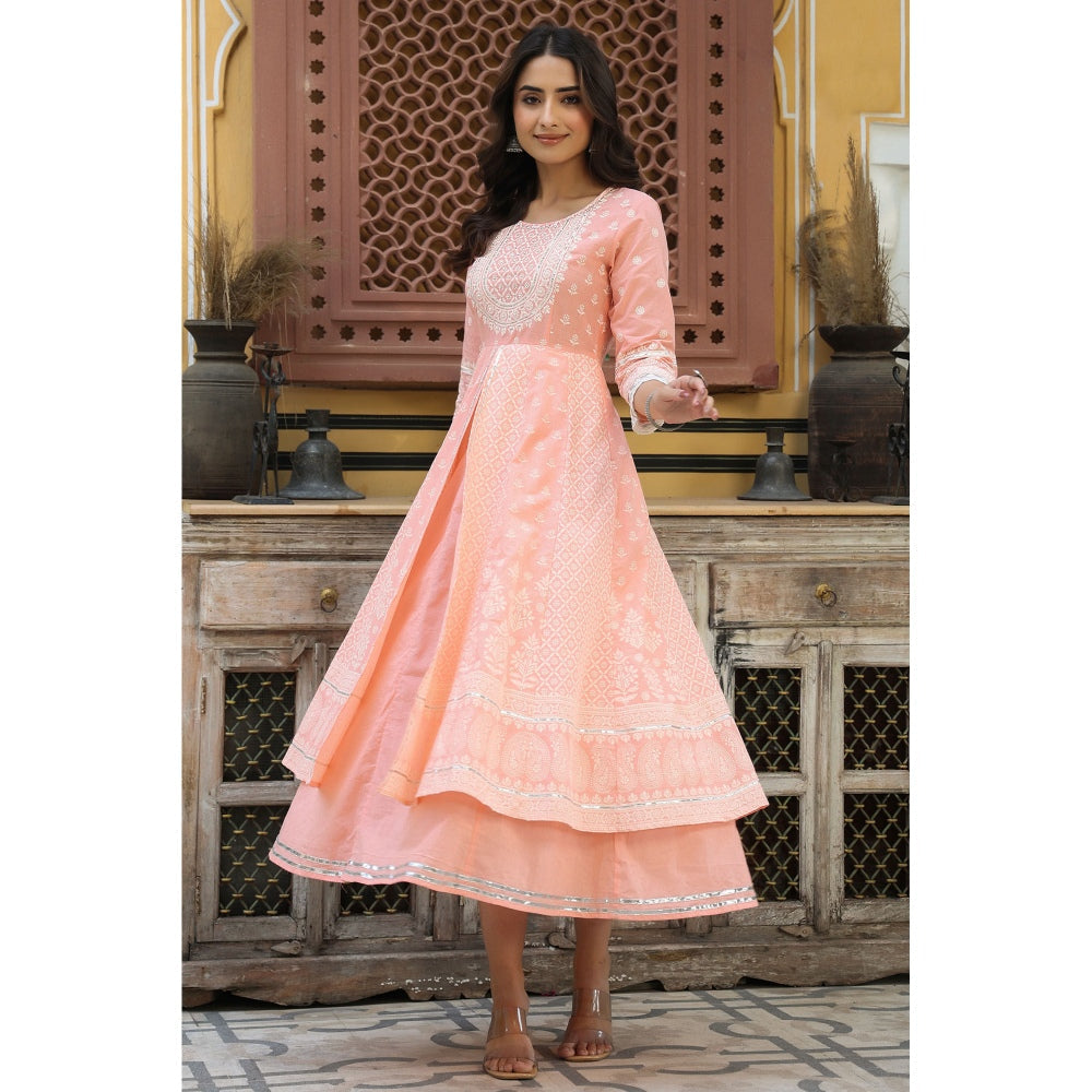 Juniper Womens Peach Cambric Printed Flared Dress