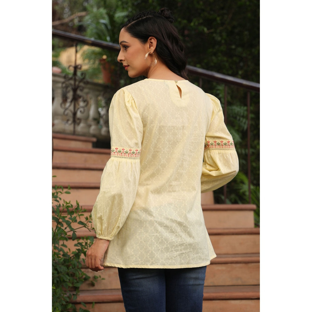 Juniper Womens Lemon Cotton Dobby Solid Embroidered Straight Tunic