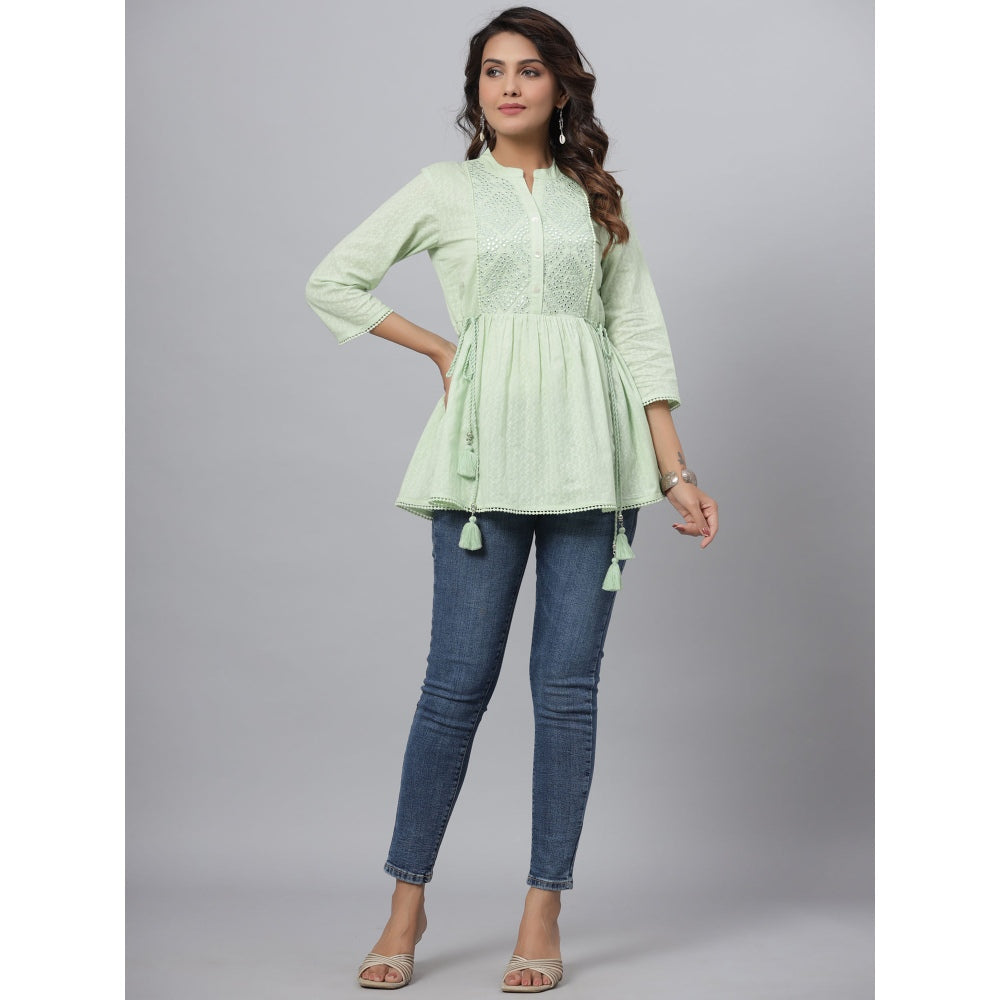 Juniper Womens Green Cotton Solid With Embroidered Straight Tunic