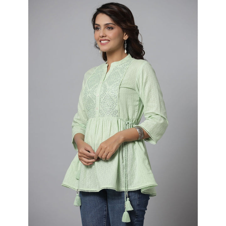 Juniper Womens Green Cotton Solid With Embroidered Straight Tunic