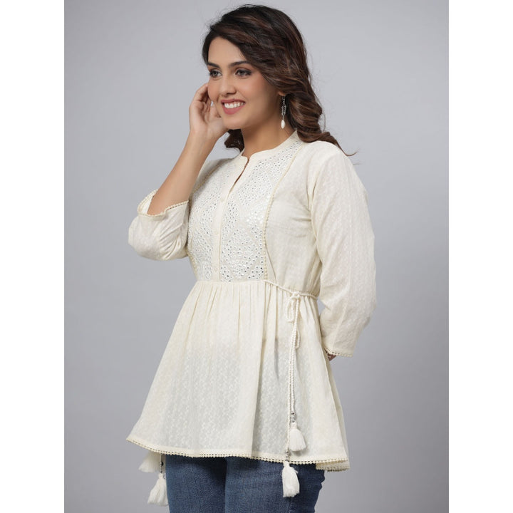 Juniper Womens Offwhite Cotton Solid With Embroidered Straight Tunic