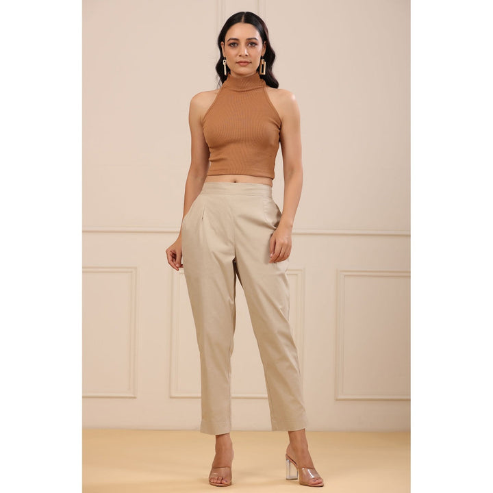 Juniper Womens Beige Cotton Spendex Solid Straight Pant