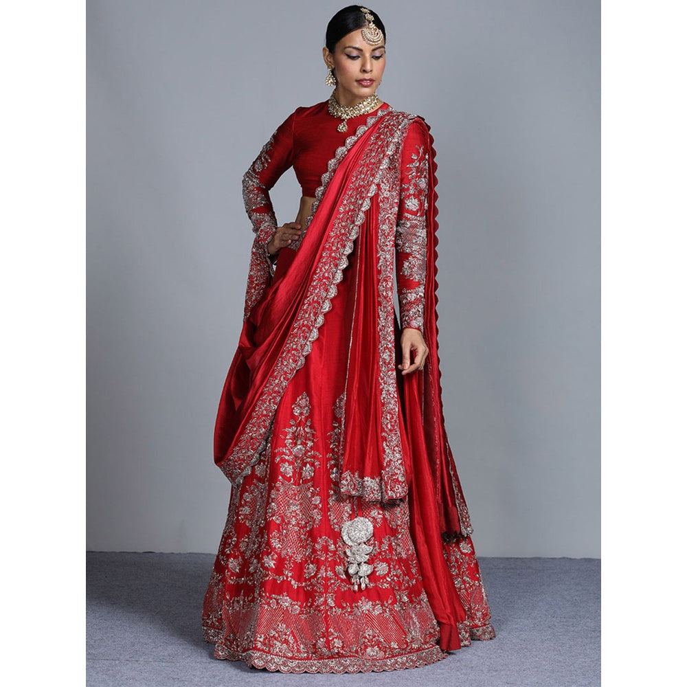 Jayanti Reddy Red Lehenga With Blouse And Dupatta (Set Of 3)