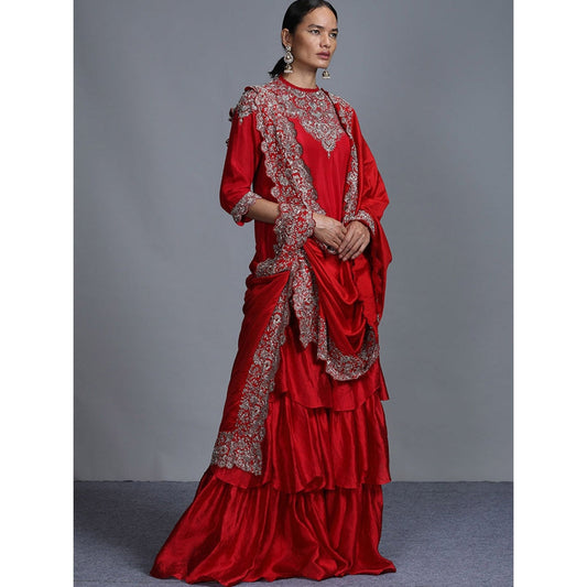Jayanti Reddy Red Tunic With Sharara And Dupatta (Set Of 3)