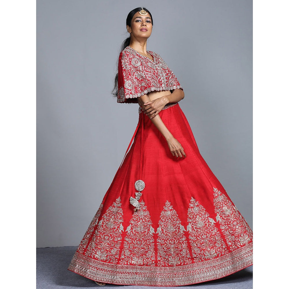 Jayanti Reddy Red Embroidered Lehenga With Cape (Set Of 2)