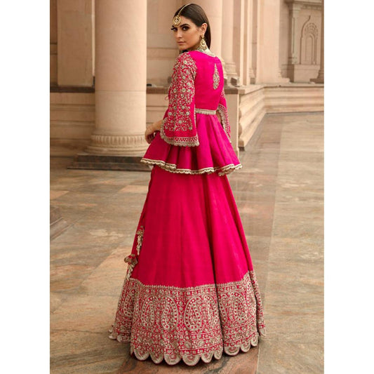 Jayanti Reddy Red Raw Silk Lehenga With Blouse (Set Of 2)
