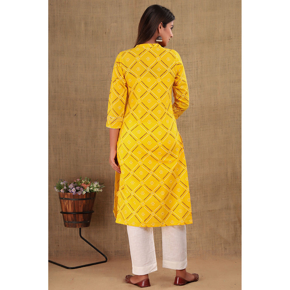 KAAJH Yellow Printed Cotton Kurta Pant (Set of 2)