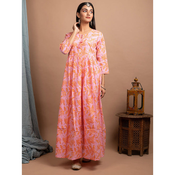 KAAJH Pink Floral Print Cotton Dress
