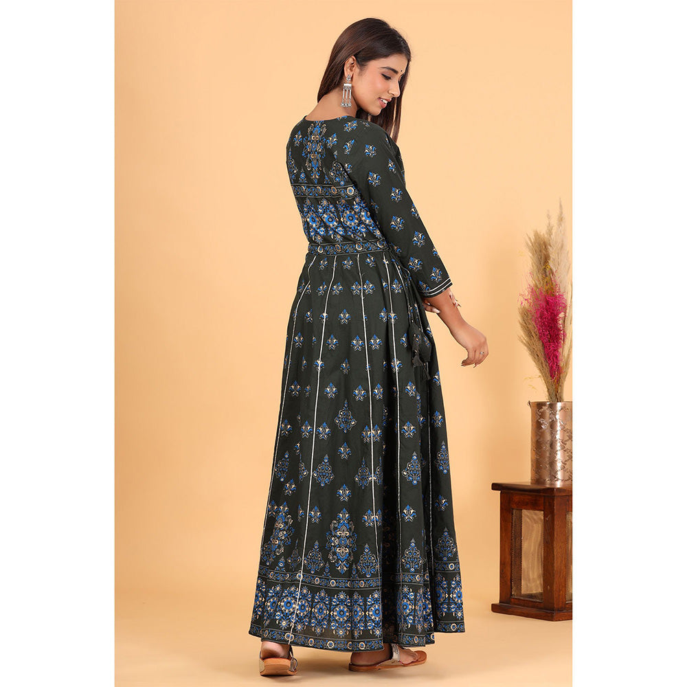KAAJH Green Gold Printed Cotton Ethnic Gown