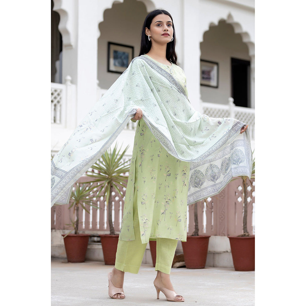 KAAJH Green Printed Modal Silk Suit (Set of 3)