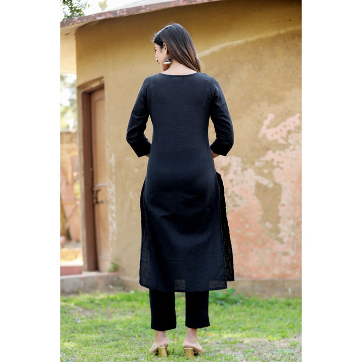 KAAJH Black Sequins Embroidered Cotton Kurta Pant (Set of 2)