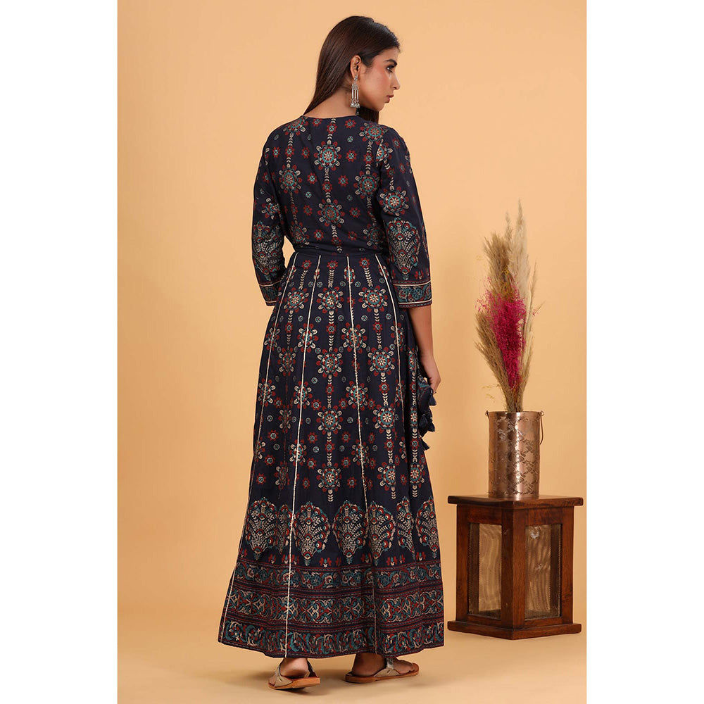 KAAJH Blue Gold Printed Ethnic Gown
