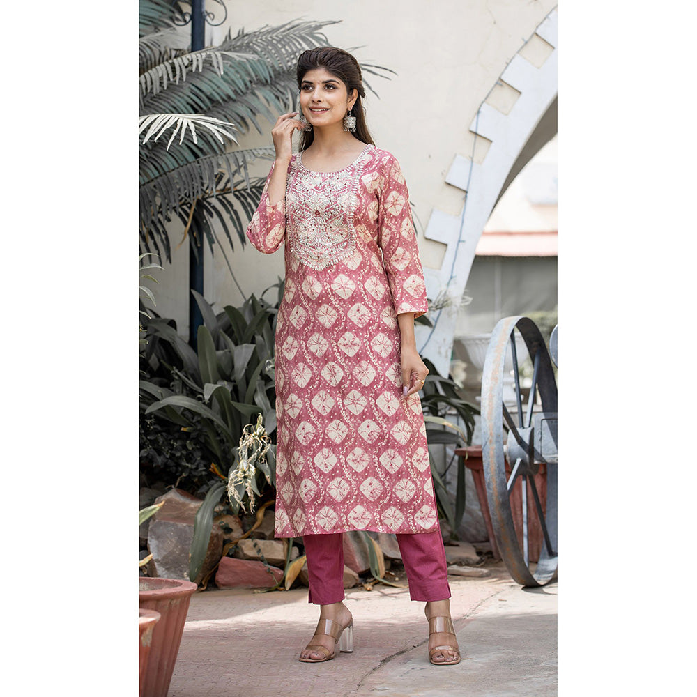 KAAJH Pink Modal Silk Embroidered Suit (Set of 3)