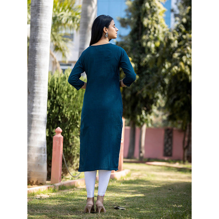 KAAJH Navy Blue Sequin Embroidered Cotton Kurta