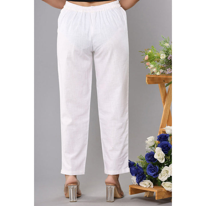 KAAJH Womens White Cotton Denim Slub Straight Trouser Pant