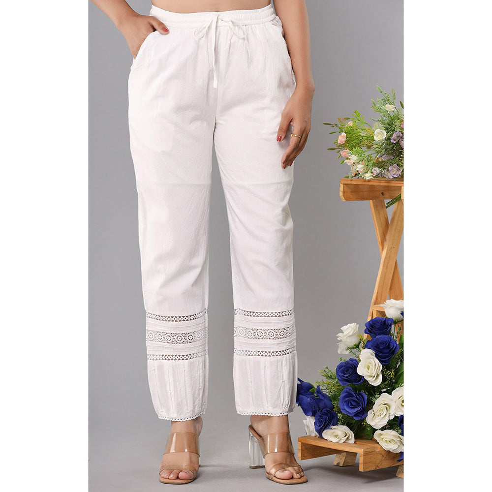 KAAJH Womens Pearl White Multi Lace Cotton Pant
