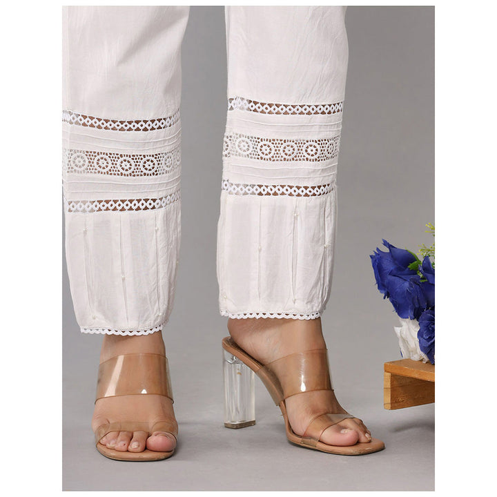 KAAJH Womens Pearl White Multi Lace Cotton Pant