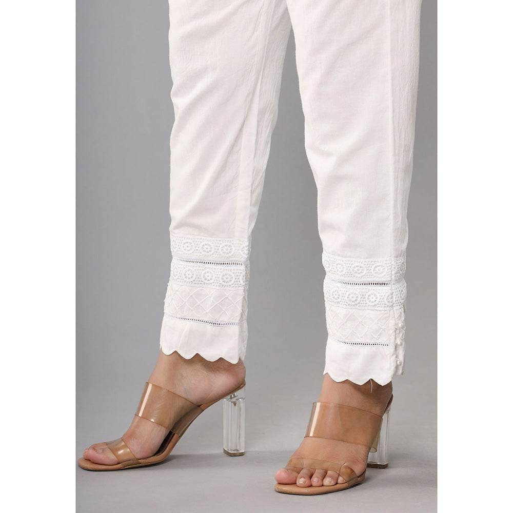 KAAJH Womens Trendy White Laced Cotton Pant