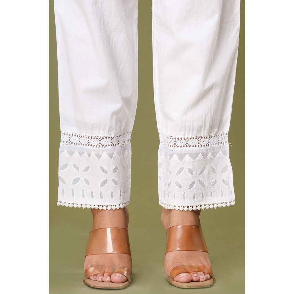 KAAJH Womens Natural White Cotton Cutwork Pant