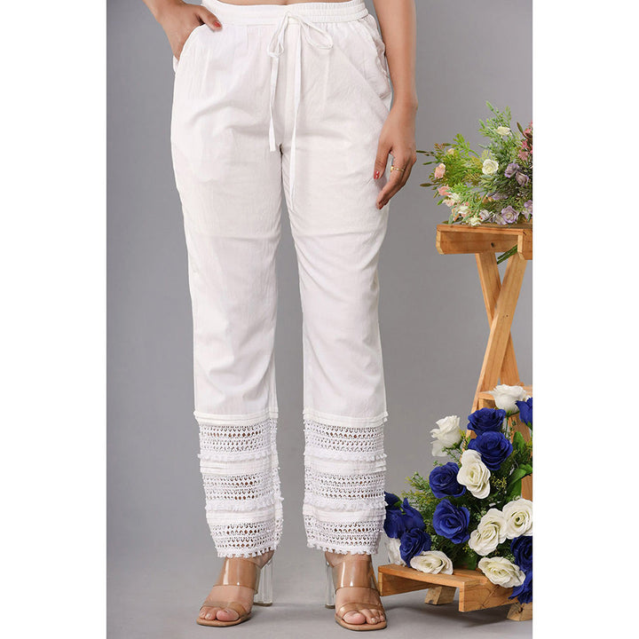 KAAJH Womens Premium Multi Lace Cotton Casual Trouser Pant