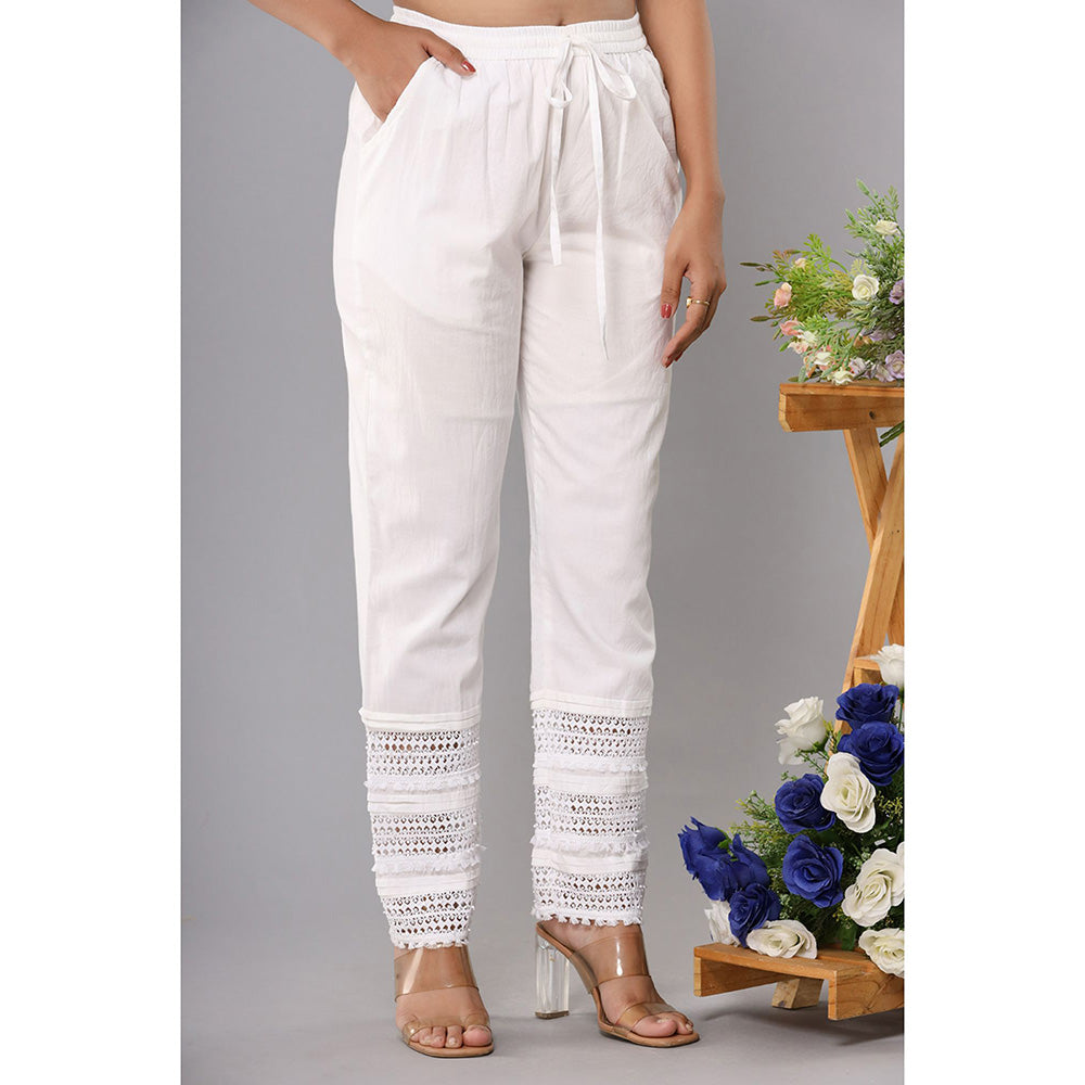 KAAJH Womens Premium Multi Lace Cotton Casual Trouser Pant