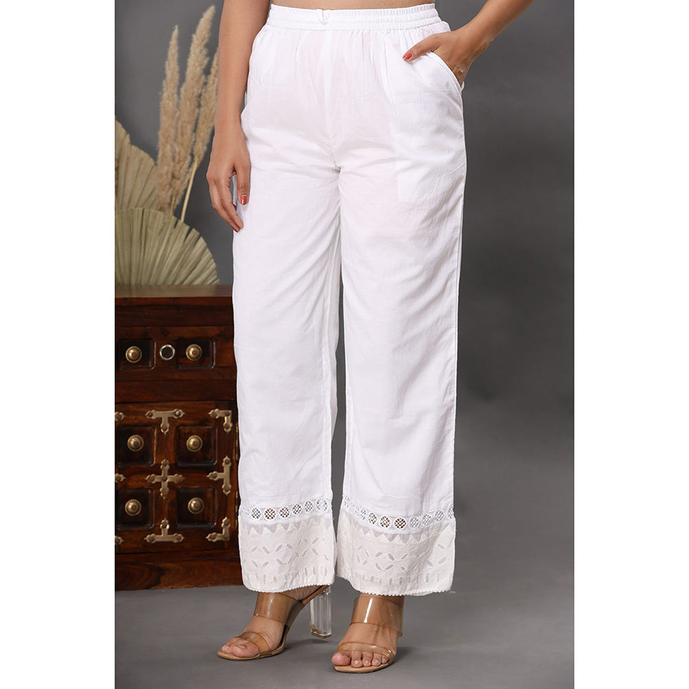 KAAJH Womens White Wide Leg Cotton Cutwork Pant