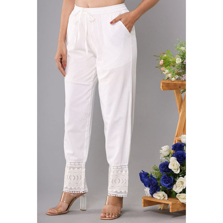 KAAJH Womens White Cotton Cutwork Pant