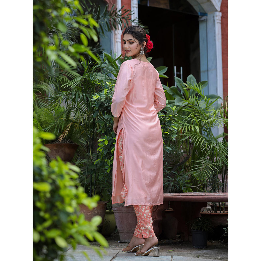 KAAJH Pink Floral Modal Silk Kurta Pant with Dupatta (Set of 3)