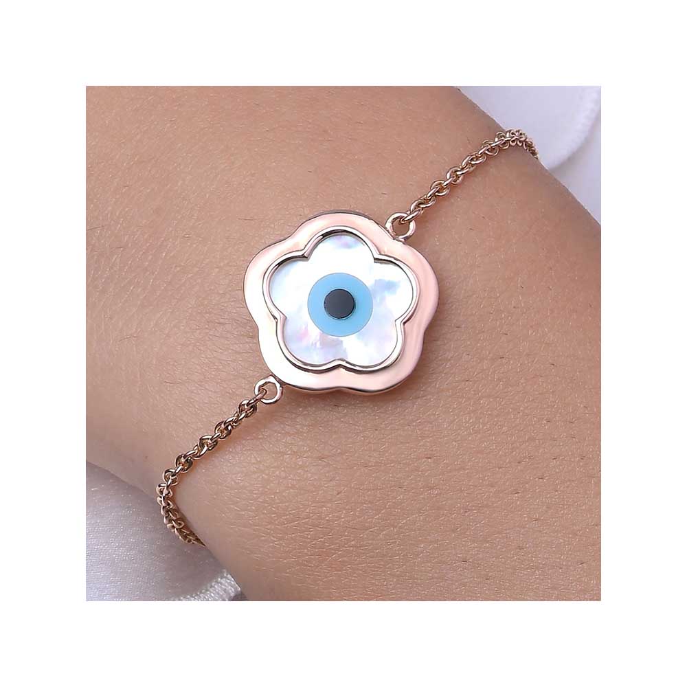 Kaj Fine Jewellery Small Flower Evil Eye Chain Bracelet in 14KT Rose Gold