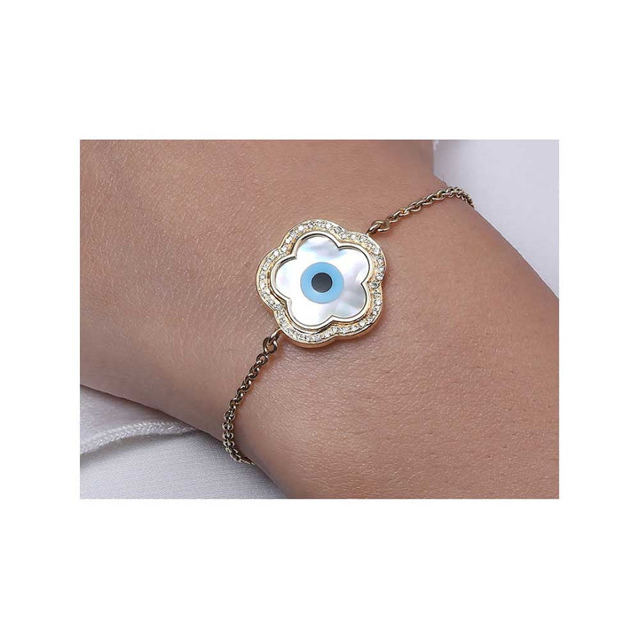 Kaj Fine Jewellery Small Flower Evil Eye Chain Diamond Bracelet in 14KT Yellow Gold